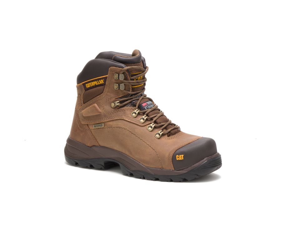 Botas De Seguridad Caterpillar CAT Diagnostic Hi Impermeables Thinsulate™ Steel Puntera Hombre Beige Oscuro | CAT-752TD